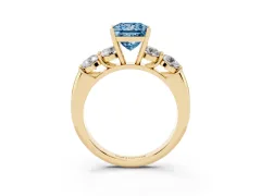 Fancy Blue Princess Cut Diamond Five-Stone Prong Set Ring Set in Yellow gold with Classic Band