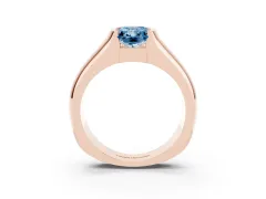 Fancy Blue Radiant Cut Diamond Bezel Solitaire Ring Set in Rose gold with Wide Band