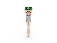 Fancy Green Cushion Cut Diamond Pavé Band Solitaire Ring Set in Rose gold with Close-Set Accent Stones and Prong Setting