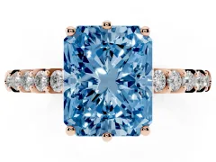 Fancy Blue Radiant Cut Diamond Solitaire Engagement Ring Set in Rose gold with Pavé Band and Prong Setting