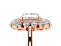 Princess Cut Diamond Floral Double Halo Ring Set in Rose gold with Round Petals