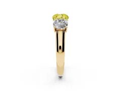 Fancy Yellow Cushion Cut Diamond Three-Stone Ring Set in Yellow gold with Plain Polished Band