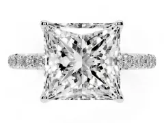 Princess Cut Diamond Solitaire Engagement Ring Set in Silver with Round Pavé Band and Prong Setting