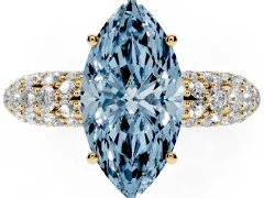 Fancy Blue Marquise Cut Diamond Pavé Band Solitaire Ring Set in Yellow gold with Close-Set Accent Stones and Prong Setting