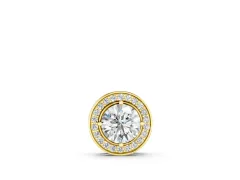 Round Diamond Halo Pendant Set in Yellow gold with Four-Prong Center