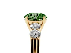 Fancy Green Round Cut Diamond Five-Stone Prong Set Band Ring Set in Yellow gold with Polished Band