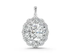 Oval Diamond Floral Halo Pendant Set in Silver with Accent Halo