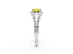 Fancy Yellow Cushion Cut Diamond Halo Split Shank Pavé Ring Set in Silver with Prong Setting