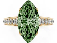 Fancy Green Marquise Cut Diamond Solitaire Pavé Engagement Ring Set in Yellow gold with Prong Setting