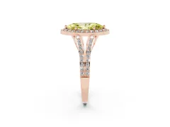 Fancy Yellow Marquise Cut Diamond Halo Split Shank Pavé Ring Set in Rose gold with Prong Setting