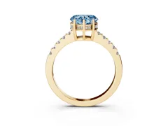 Fancy Blue Heart Cut Diamond Solitaire Engagement Ring Set in Yellow gold with Pavé Band and Prong Setting