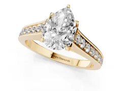 Pear Cut Diamond Solitaire Pavé Engagement Ring Set in Yellow gold with Prong Setting