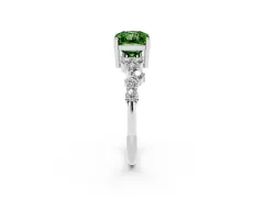 Fancy Green Radiant Cut Diamond Ring Set in Silver with Scattered Round Accents