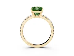 Fancy Green Princess Cut Diamond Pavé Solitaire Engagement Ring Set in Yellow gold with Prong Setting