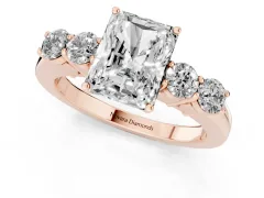 Radiant Cut Diamond Five-Stone Prong Set Band Ring Set in Rose gold with Polished Band
