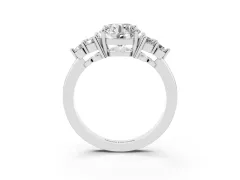 Round Cut Diamond Solitaire Ring Set in White gold with Cluster Accents on Each Side