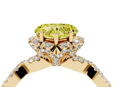 Fancy Yellow Heart Cut Diamond Halo Twist Band Solitaire Ring Set in Yellow gold with Prong-Set Center Stone
