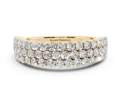 Round Diamond Checkerboard Pavé Promise Ring Set in Yellow gold with Round Pavé Accents