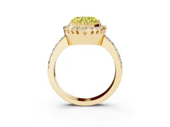Fancy Yellow Heart Cut Diamond Halo Ring Set in Yellow gold with Pavé Shank and Prong Setting