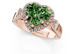 Fancy Green Heart Cut Diamond Halo Ring Set in Rose gold with Twist Band and Pavé Accents
