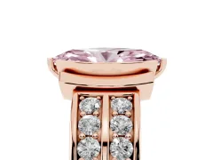 Fancy Pink Marquise Cut Diamond Wide Channel Set Band Ring Set in Rose gold with Bezel Setting