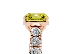 Fancy Yellow Asscher Cut Diamond Solitaire Ring Set in Rose gold with Cut-Down Micro Pavé Band and Prong Setting