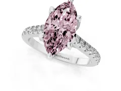 Fancy Pink Marquise Cut Diamond Solitaire Ring Set in Silver with Brilliant Pavé Band and Prong Setting