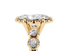 Marquise Cut Diamond Floral Halo Ring Set in Yellow gold with Shared Prong Band