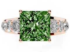 Fancy Green Princess Cut Diamond Pavé Engagement Ring Set in Rose gold with Prong Setting
