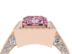 Fancy Pink Princess Cut Diamond Halo Engagement Ring Set in Rose gold with Accent Split Shank Band