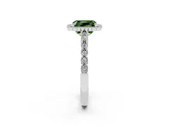 Fancy Green Radiant Cut Diamond Halo Ring Set in Silver with Pavé Milgrain Band