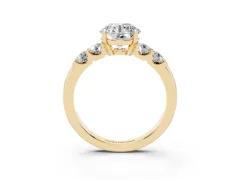 Round Cut Diamond Five-Stone Prong Set Engagement Ring Set in Yellow gold with Channel Band