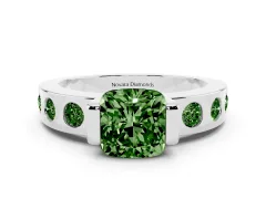 Fancy Green Cushion Cut Diamond Channel-Set Band Ring Set in Platinum with Bezel Prong Setting