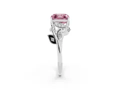 Fancy Pink Asscher Cut Diamond Solitaire Twist Engagement Ring Set in White gold with Pavé Leaf Accents