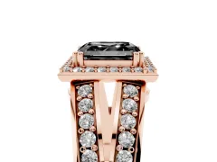 Fancy Black Asscher Cut Diamond Halo Ring Set in Rose gold with Double Pavé Split Shank