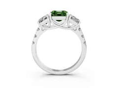 Fancy Green Asscher Cut Diamond Three-Stone Ring Set in Platinum with Pavé Band