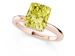 Fancy Yellow Radiant Cut Diamond Solitaire Ring Set in Rose gold with Plain Band and Prong Setting