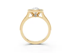 Pear Cut Diamond Halo Milgrain Pavé Band Ring Set in Yellow gold with Prong Setting