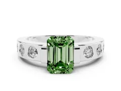 Fancy Green Emerald Cut Diamond Channel-Set Band Ring Set in White gold with Bezel Prong Setting