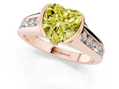 Fancy Yellow Heart Cut Diamond Bezel-Set Solitaire Ring Set in Rose gold with Channel-Set Band