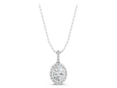 Oval Diamond Halo Pendant Set in Silver with Prong-Set Centerpiece