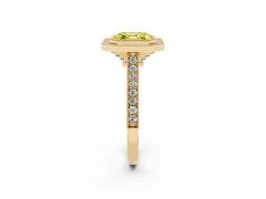 Fancy Yellow Asscher Cut Diamond Halo Milgrain Pavé Band Ring Set in Yellow gold with Prong Setting