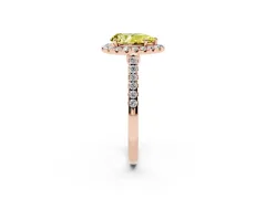 Fancy Yellow Pear Cut Diamond Halo Pavé Engagement Ring Set in Rose gold with Prong Setting