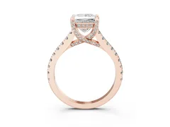 Princess Cut Diamond Solitaire Ring Set in Rose gold with Brilliant Pavé Band and Prong Setting