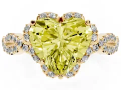 Fancy Yellow Heart Cut Diamond Halo Twist Band Solitaire Ring Set in Yellow gold with Prong-Set Center Stone