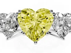 Fancy Yellow Heart Cut Diamond Three-Stone Ring Set in Silver with Textured Band