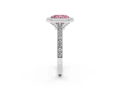 Fancy Pink Radiant Cut Diamond Halo Milgrain Pavé Band Ring Set in Silver with Prong Setting