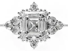 Asscher Cut Diamond Cluster Ring Set in Platinum with Beaded Band