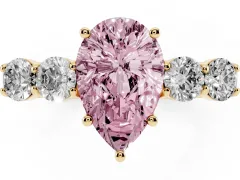 Fancy Pink Pear Cut Diamond Five-Stone Prong Set Band Ring Set in Yellow gold with Polished Band