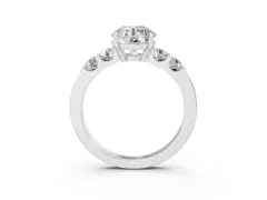 Round Cut Diamond Five-Stone Prong Set Engagement Ring Set in Silver with Channel Band